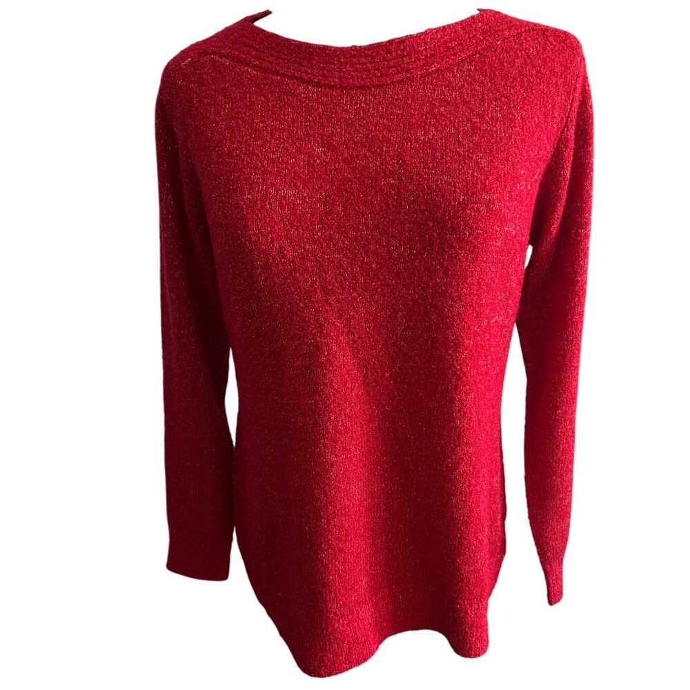 Croft & Barrow Red Sweater With Silver Metallic Thread Size Small